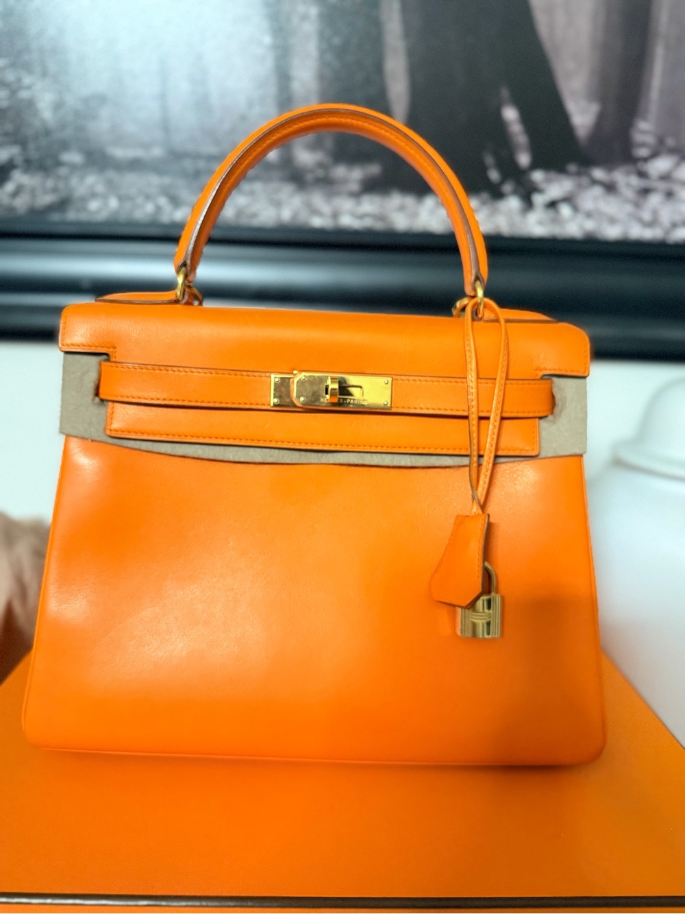 Hermes Kelly 28 Orange Leather